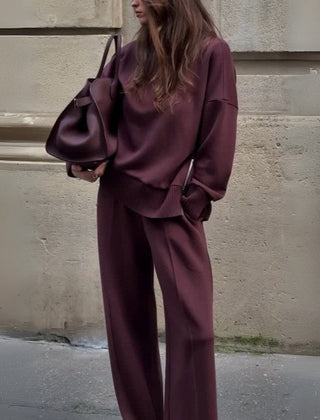 Elyza | Women's Soft Two-Piece Set, High-Neck Top and Wide-Leg Elastic Waist Pants
