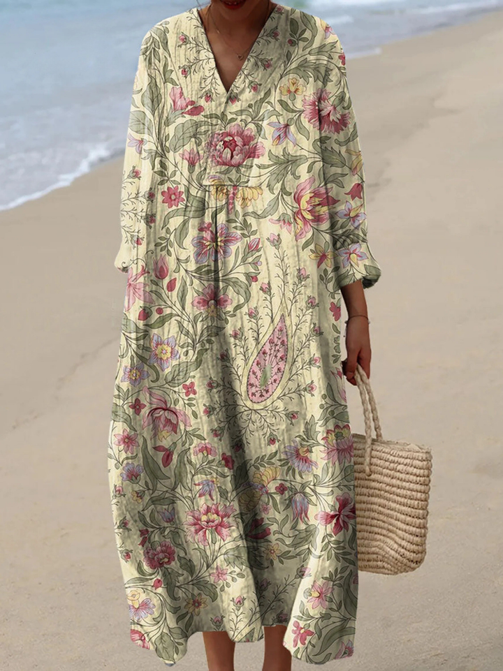 Vestido Feminino Vintage com Estampa Artística Floral Encantadora