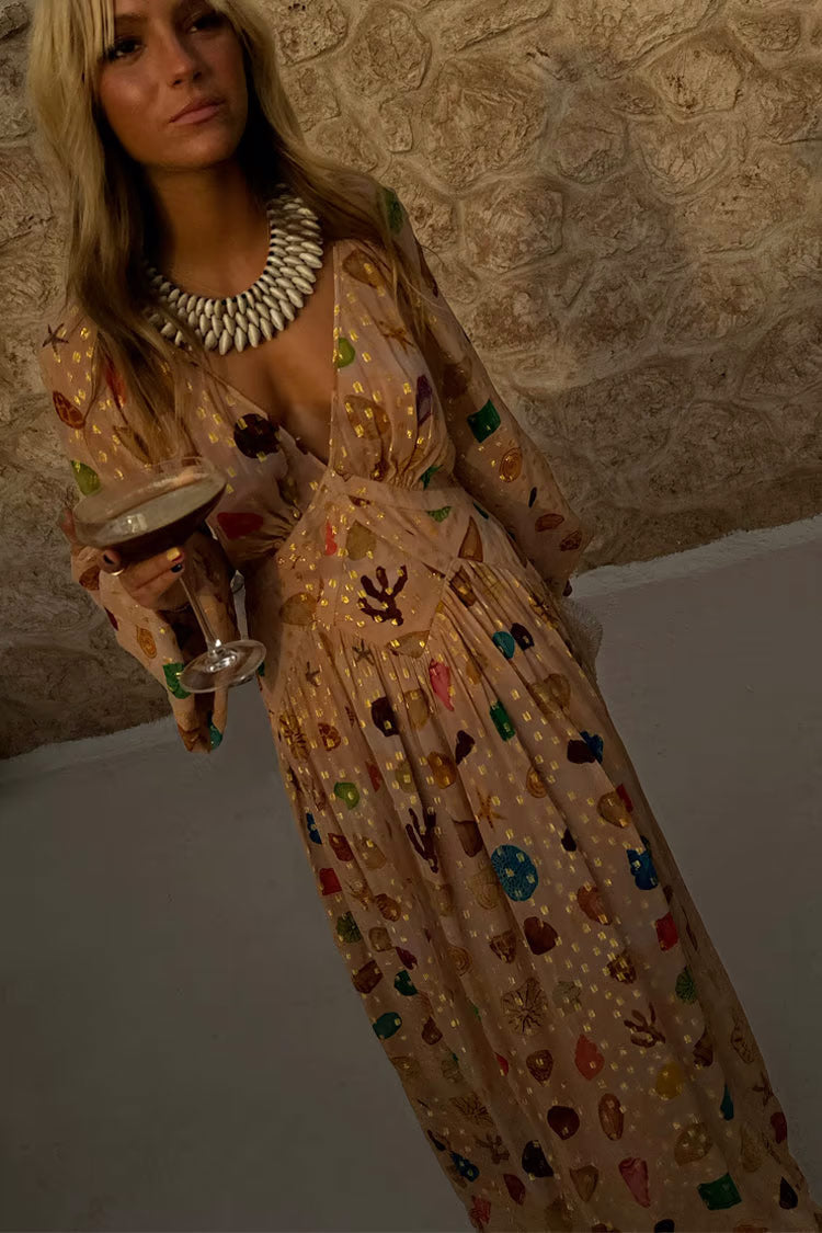 Isabelle | Vestido Longo Dourado com Conchas