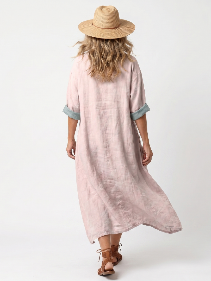 Kenza | Vestido Midi com Painel Bordado, Bolso Relaxado