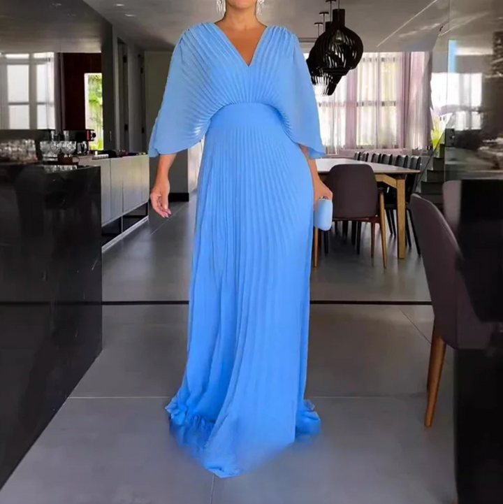 Greta | Vestido Maxi Plissado Flow – Onde a Leveza Encontra a Elegância