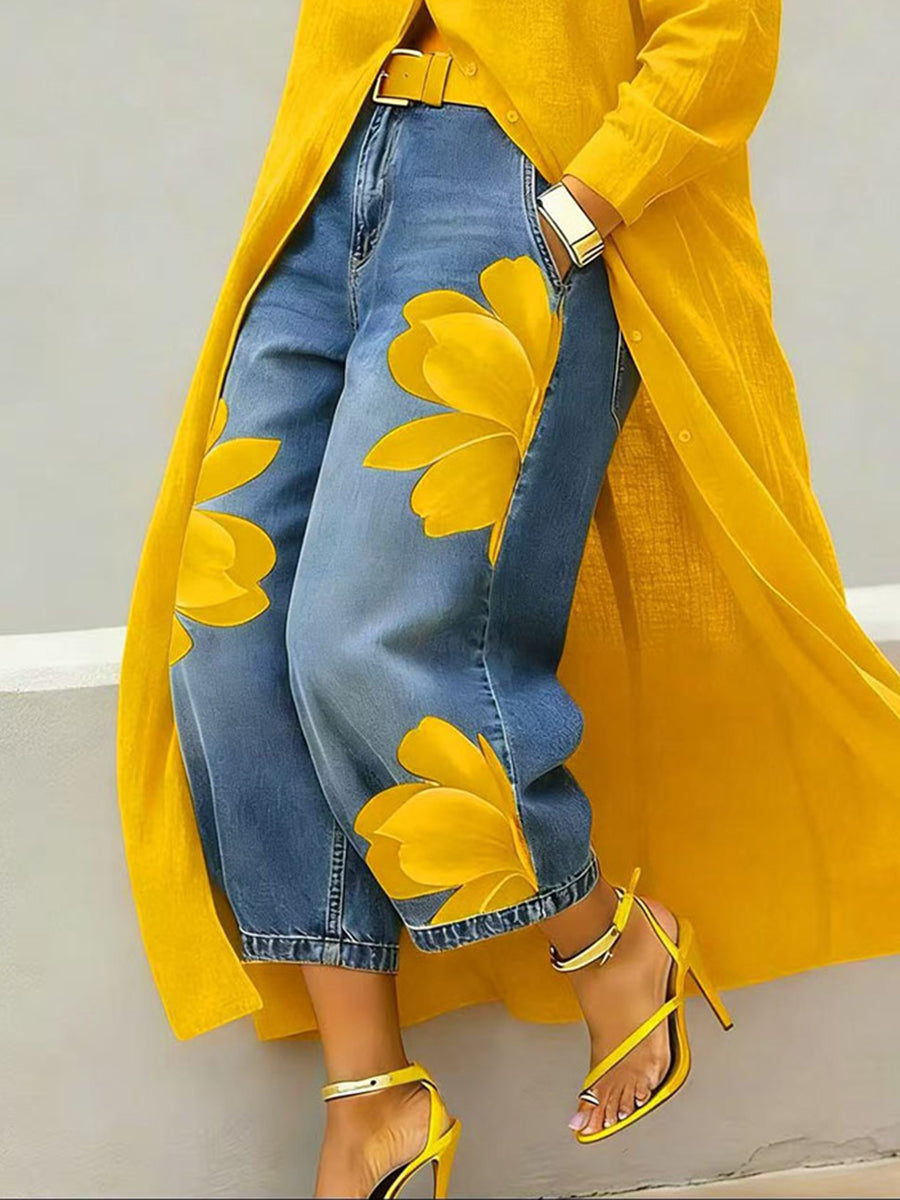 Sophia | Calças Elegantes de Perna Larga com Estampa Floral