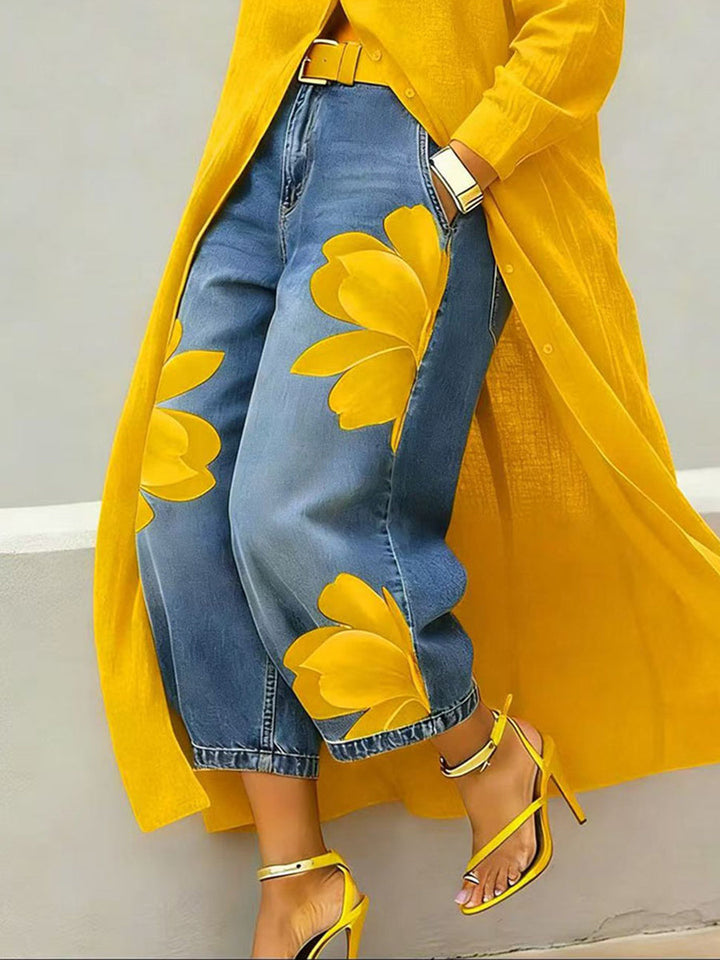 Sophia | Calças Elegantes de Perna Larga com Estampa Floral