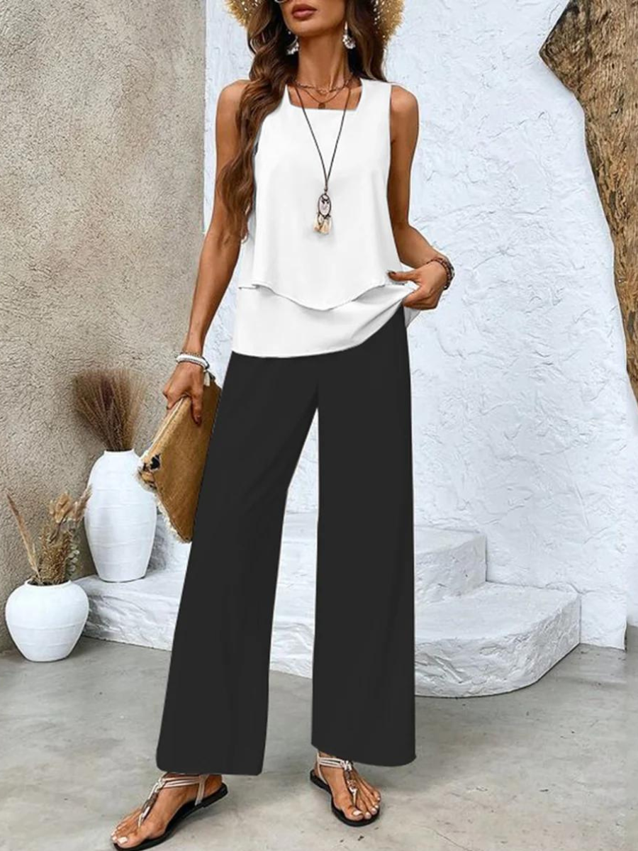 Juliette | Women's Two-Piece Set, Lightweight Flowing Blouse and Wide-Leg Trousers Summer Outfit