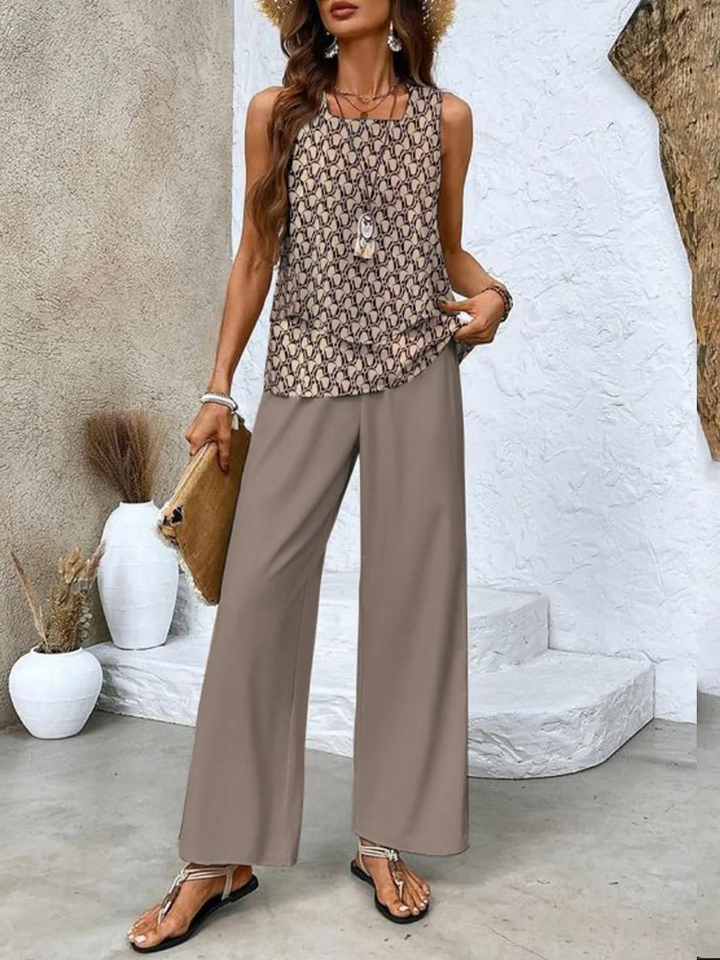 Conjunto Elegante Juliette de Duas Peças | Blusa Fluida e Calça Pantalona