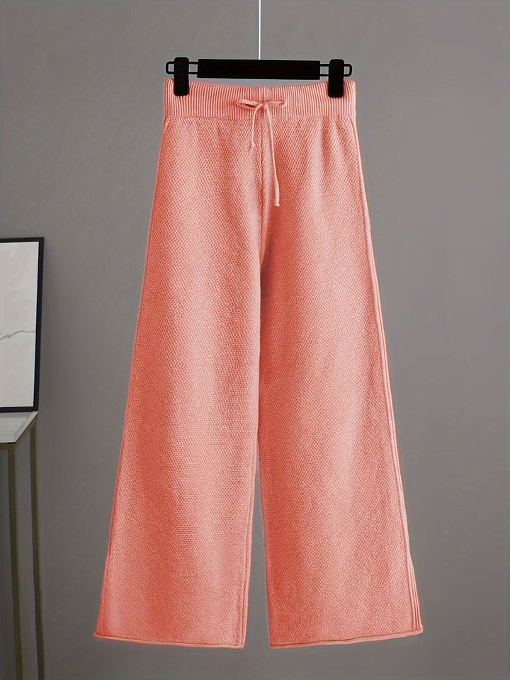 Conjunto Emily Cozy de Malha para Lazer | Suéter Confortável e Calças de Perna Larga