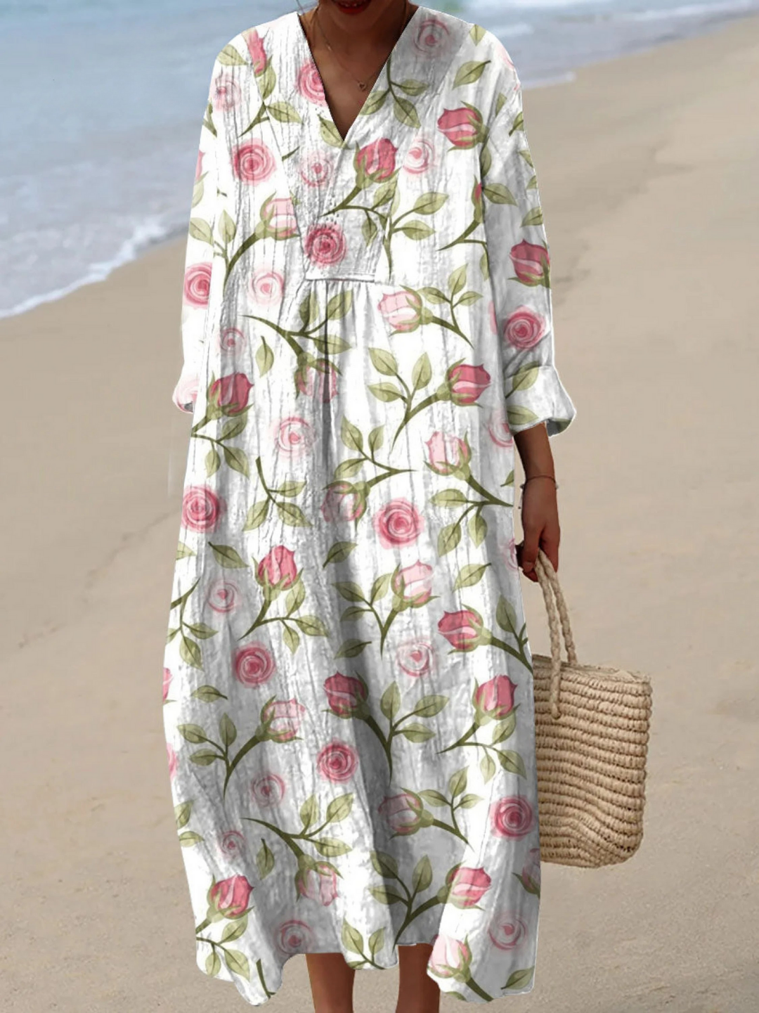 Vestido de Mujer con Estampado Artístico Simple de Rosa