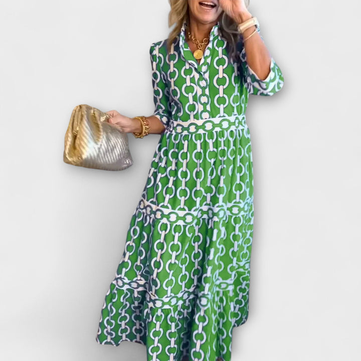 Vestido Midi com Estampa de Corrente