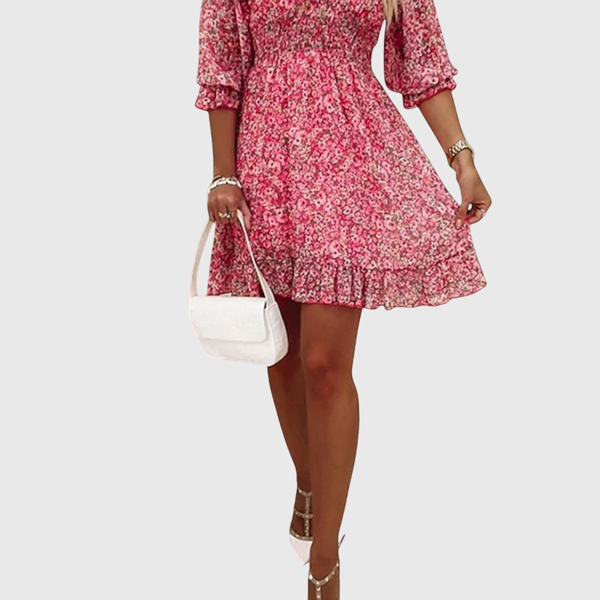 Elisa | Women's Floral Puff Sleeve Mini Dress, Lightweight Summer Dress