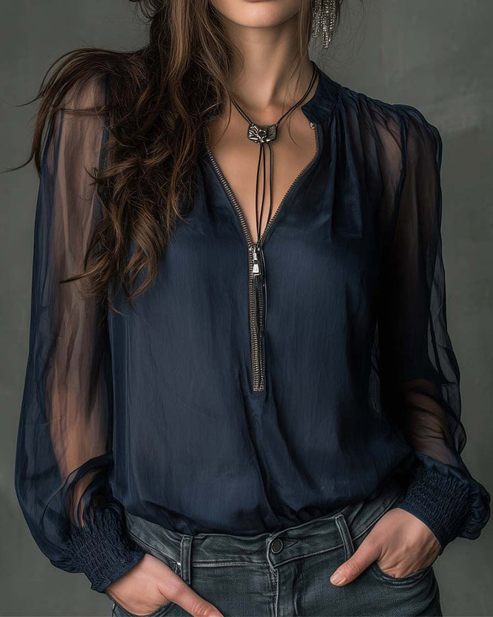 Helen | Blusa de Malha Manga Longa com Zíper Meio