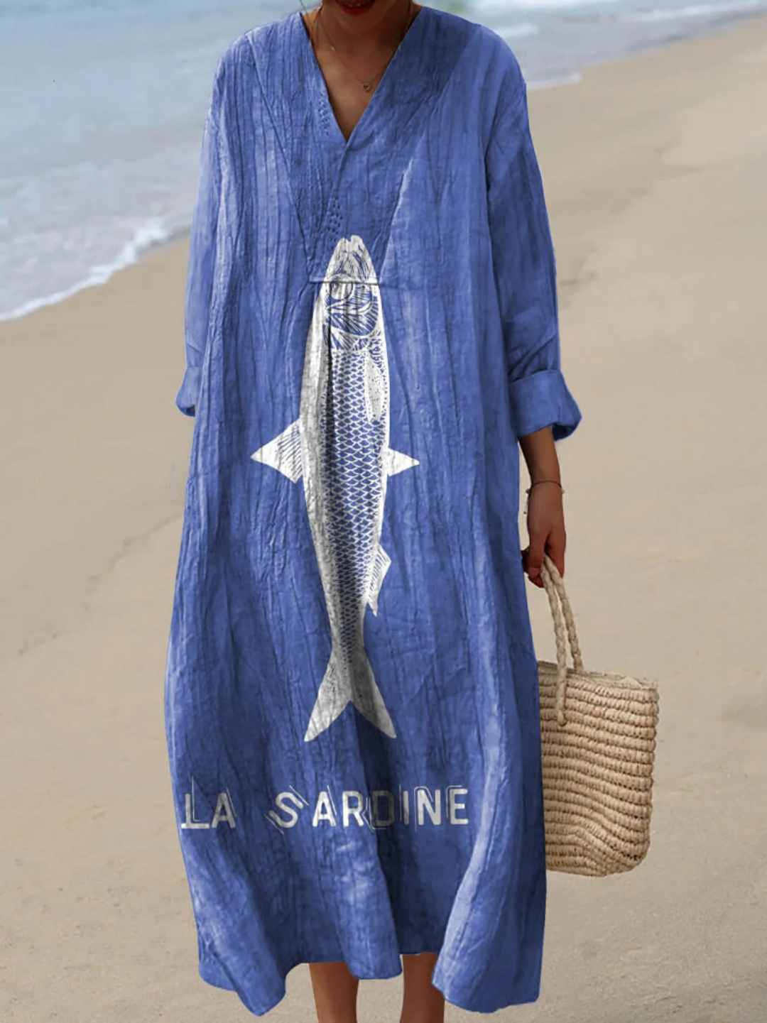 Vestido de Mujer con Estampado Artístico Divertido de Sardinas