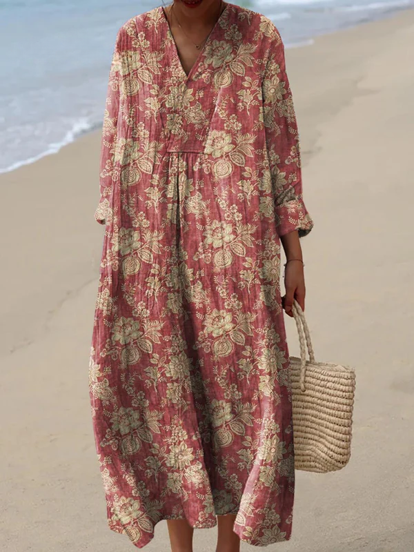Vestido Feminino Vintage com Estampa Artística Floral Encantadora