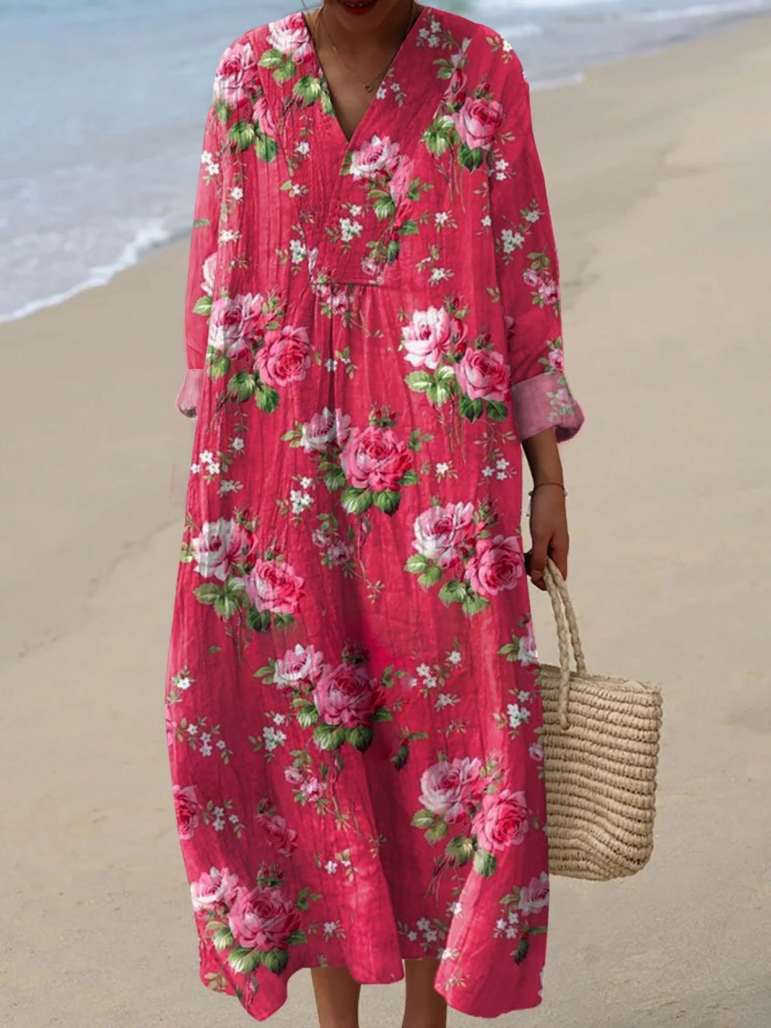 Vestido Feminino Casual com Estampa Artística Floral Vintage