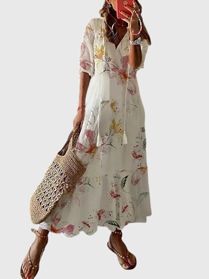 Amalia | Women's Boho Vintage Summer Dress, V-Neck Lightweight Dress for Hot Days