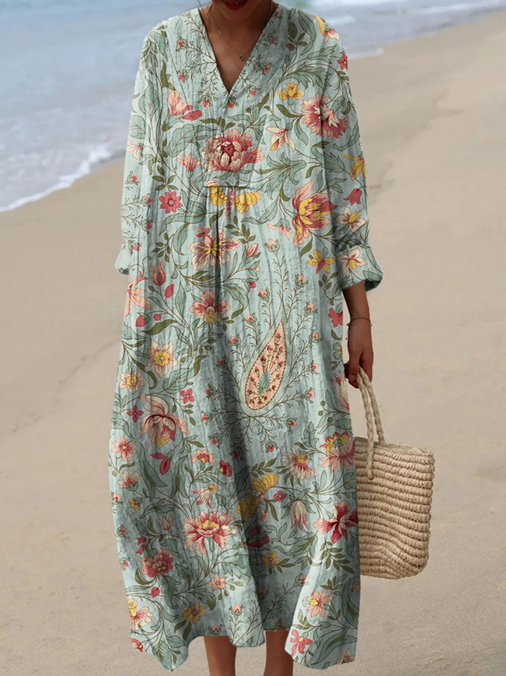Vestido Feminino Vintage com Estampa Artística Floral Encantadora