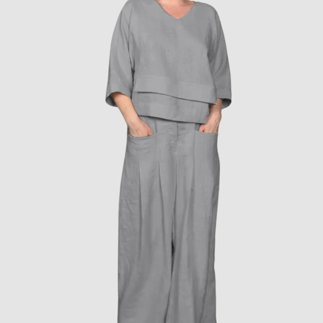 Conjunto Vina Relaxed 2 Peças | Top Assimétrico e Calça Pantalona