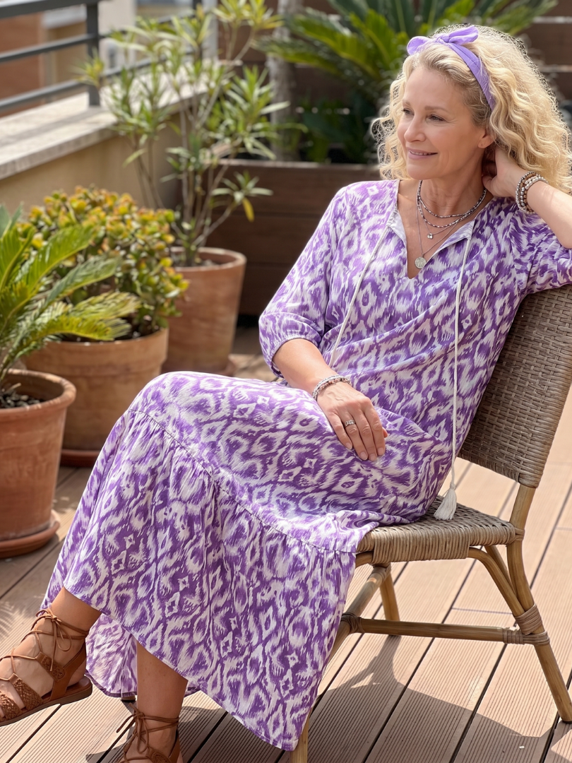 Penelope | Vestido Midi Estampado com Amarração e Tassel