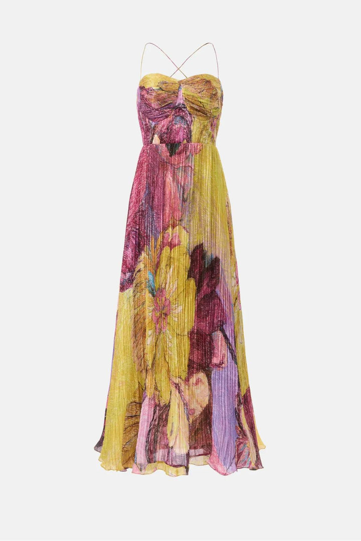 Kiara | Vestido Longo Estampado Ikat Multicolorido