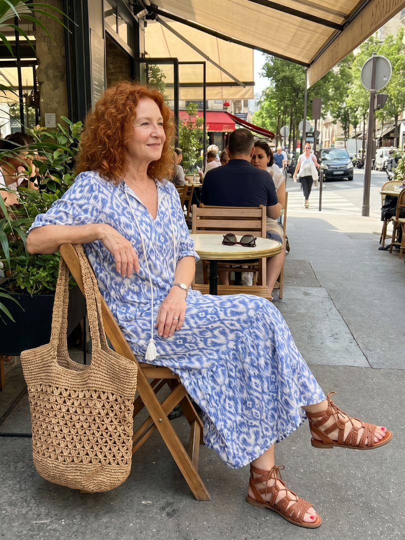 Ottoline | Vestido Midi Estampado com Amarração no Pescoço e Tassel