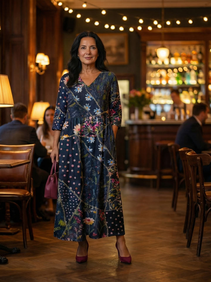 Zane | Vestido Midi Floral com Pregas Fáceis