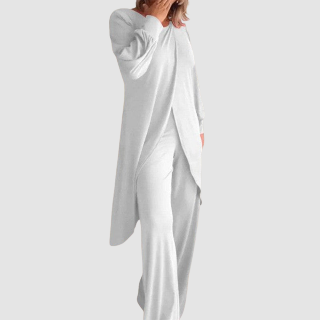 Conjunto Elegante Laine de 2 Peças | Blusa Longa e Calças Confortáveis