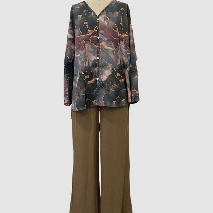 Conjunto Elegante Aurora Estampado de Duas Peças | Conjunto Floral Confortável
