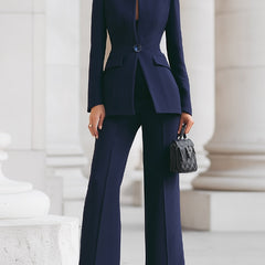 Flora | Women's Tailored Blazer Two-Piece Set, Wide-Leg Trousers Suit for Work