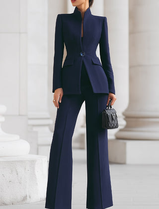 Flora | Women's Tailored Blazer Two-Piece Set, Wide-Leg Trousers Suit for Work