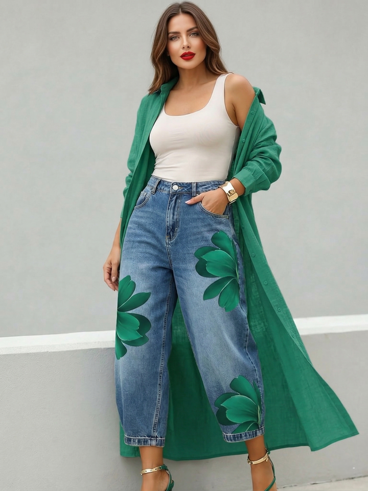 Sophia | Calças Elegantes de Perna Larga com Estampa Floral