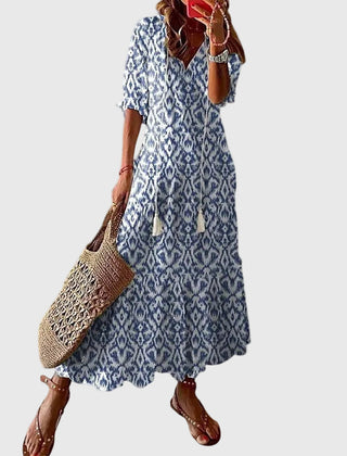 Amalia | Women's Bohemian V-Neck Maxi Dress, Lightweight Vintage Summer Dress