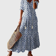 Amalia | Women's Boho Vintage Summer Dress, V-Neck Lightweight Dress for Hot Days