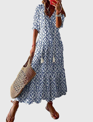 Amalia | Women's Boho Vintage Summer Dress, V-Neck Lightweight Dress for Hot Days