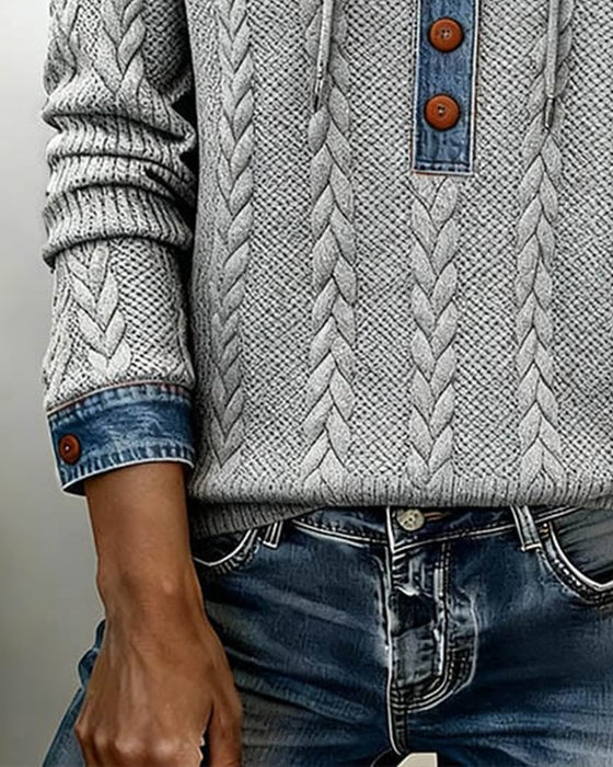 Norissea | Button-Front Knit Hoodie Pullover