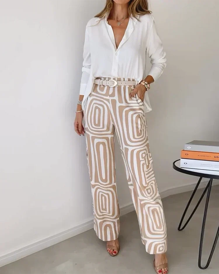 Conjunto Elegante Kendra de Duas Peças | Blusa Estilosa e Calças Chiques