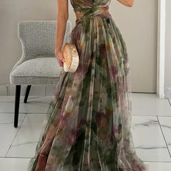 Eirith | Watercolour Print Plunge Maxi Dress