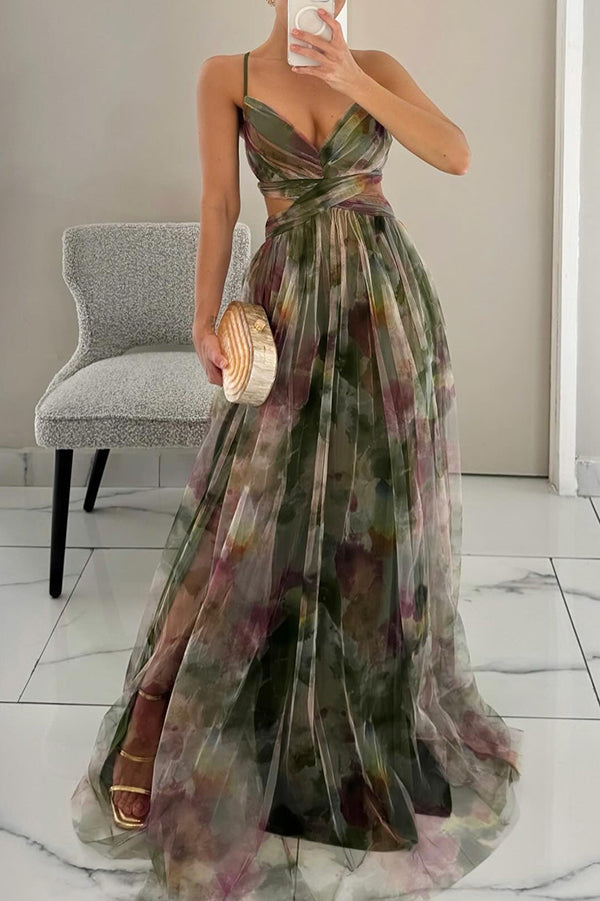 Eirith | Watercolour Print Plunge Maxi Dress