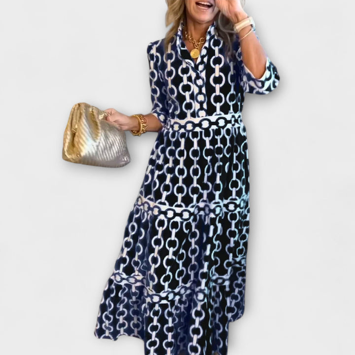 Vestido Midi com Estampa de Corrente