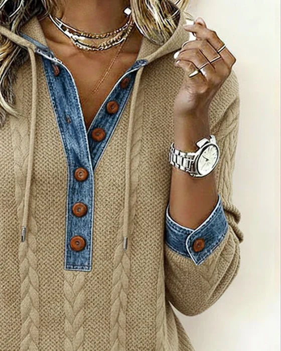 Norissea | Button-Front Knit Hoodie Pullover