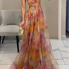Eirith | Watercolour Print Plunge Maxi Dress