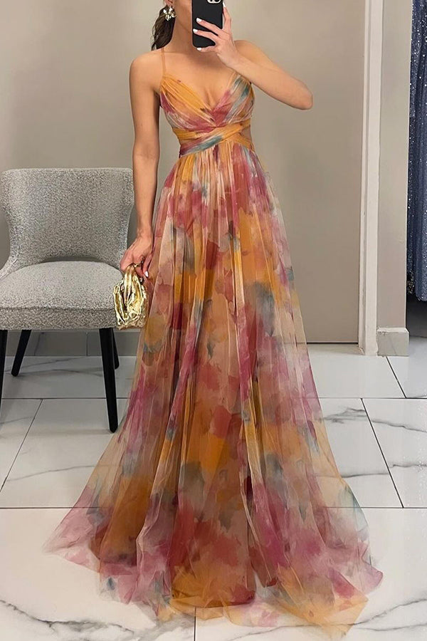Eirith | Watercolour Print Plunge Maxi Dress