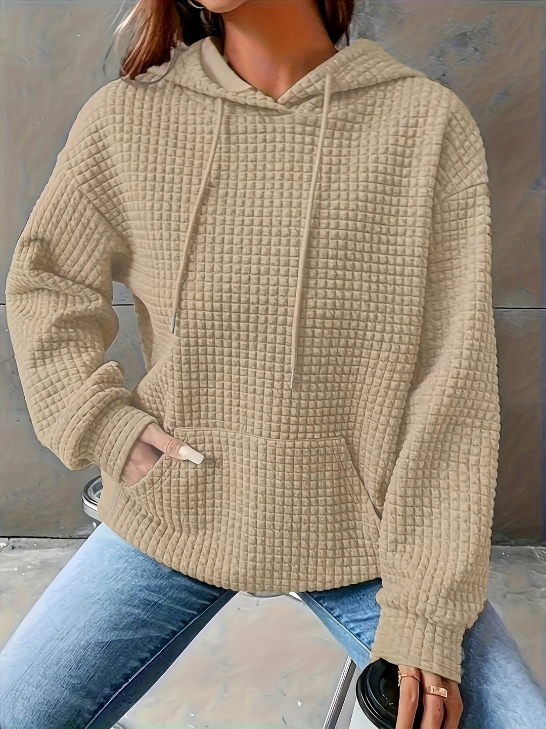 Lena | Cozy Waffle Knit Hooded Sweater