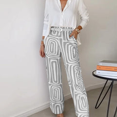 Kendra | Women's Minimalist Two-Piece Set, Blouse and Trousers Everyday Outfit