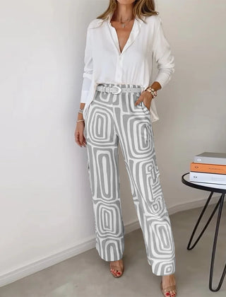 Kendra | Women's Minimalist Two-Piece Set, Blouse and Trousers Everyday Outfit
