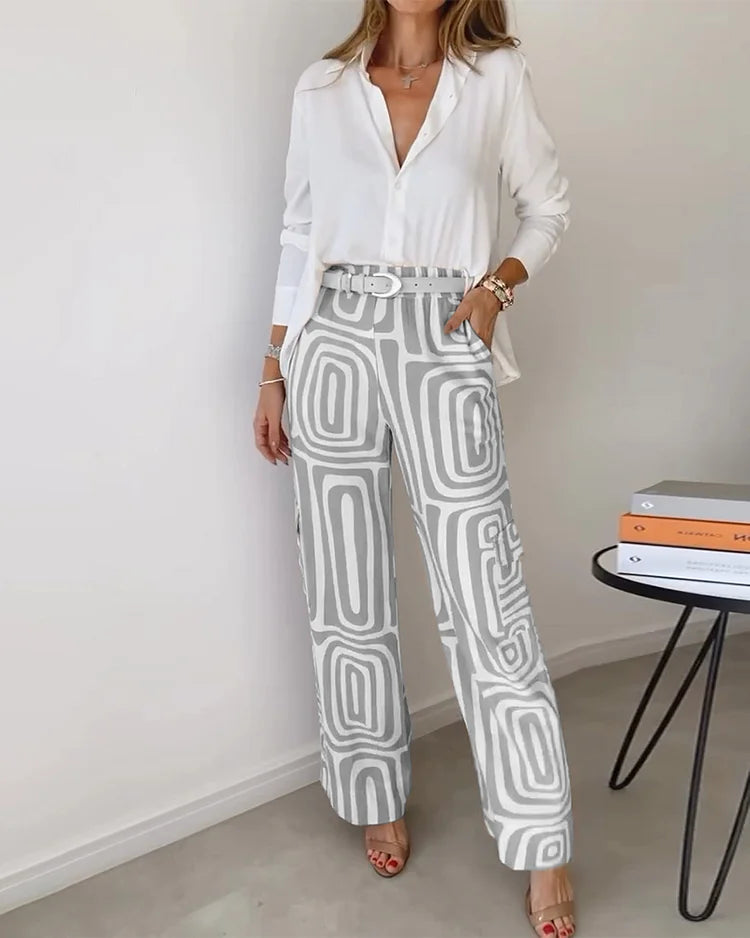 Conjunto Elegante Kendra de Duas Peças | Blusa Estilosa e Calças Chiques