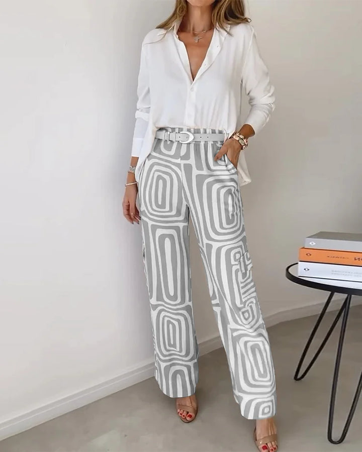 Conjunto Elegante Kendra de Duas Peças | Blusa Estilosa e Calças Chiques