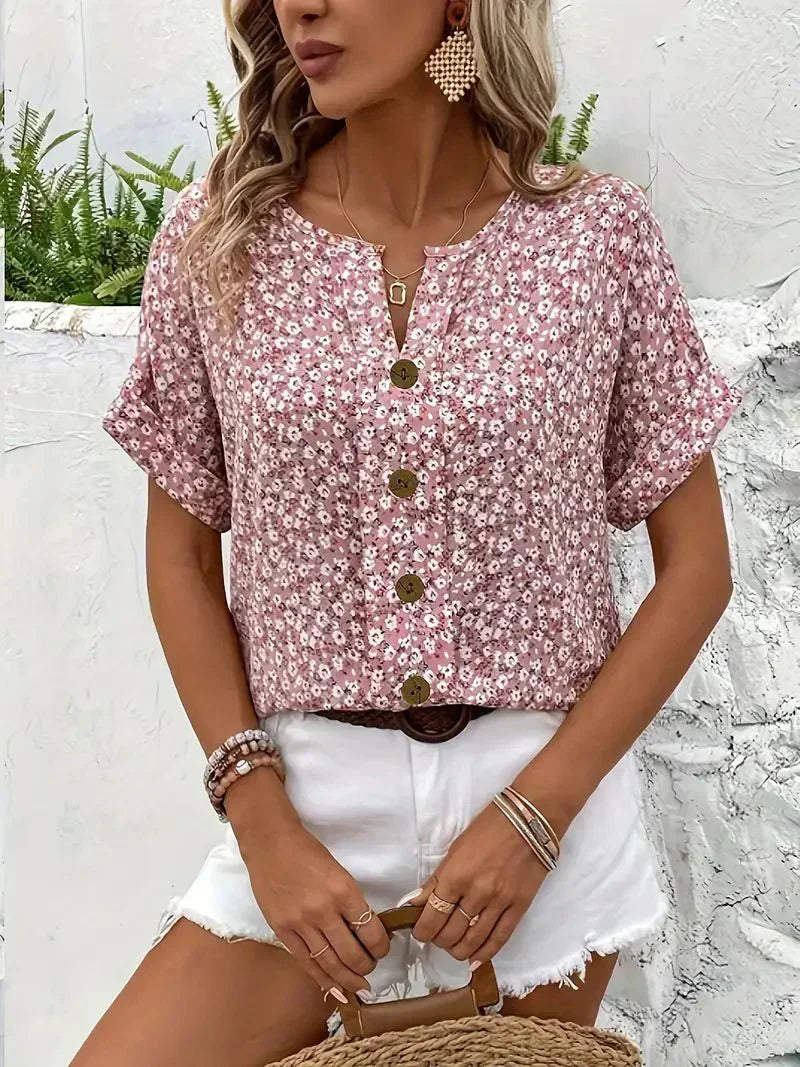 Wolena | Blusa com Decote em V de Flores Silvestres