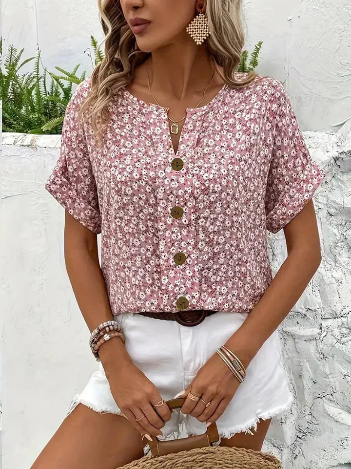 Wolena | Blusa com Decote em V de Flores Silvestres