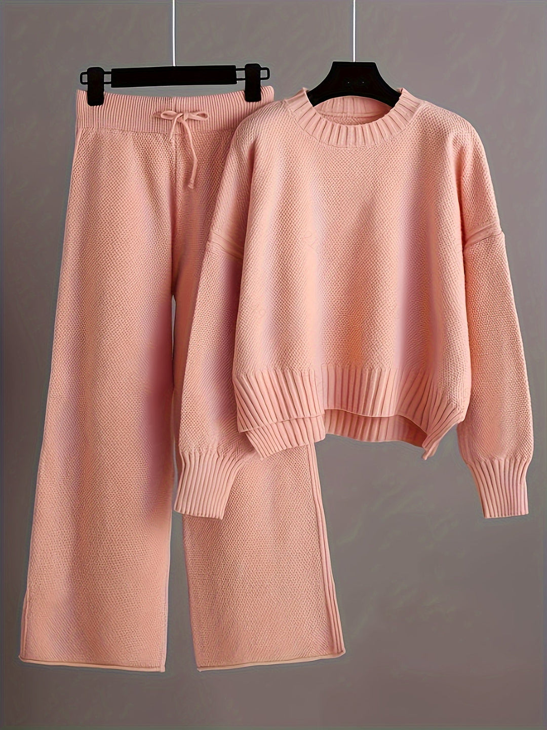 Conjunto Emily Cozy de Malha para Lazer | Suéter Confortável e Calças de Perna Larga