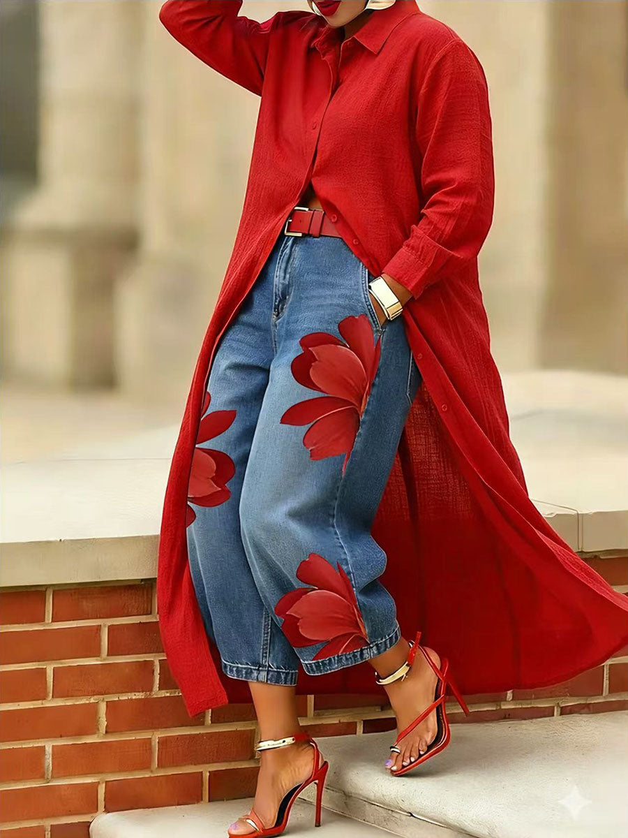Sophia | Calças Elegantes de Perna Larga com Estampa Floral