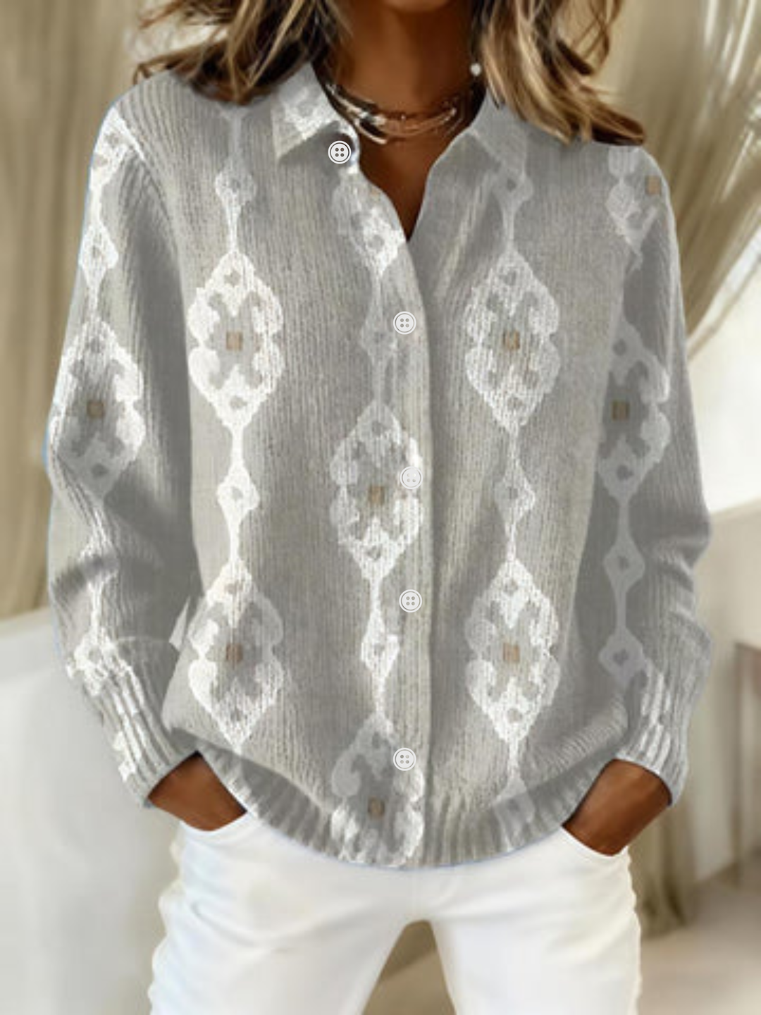 Renee – Blusa de Moletom Elegante de Tricô com Estampa de Diamante